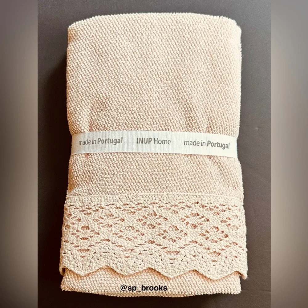 🎁INUP Home Cotton Bath Towel Set with Crochet Trim - 4 Pieces - Pink Sand